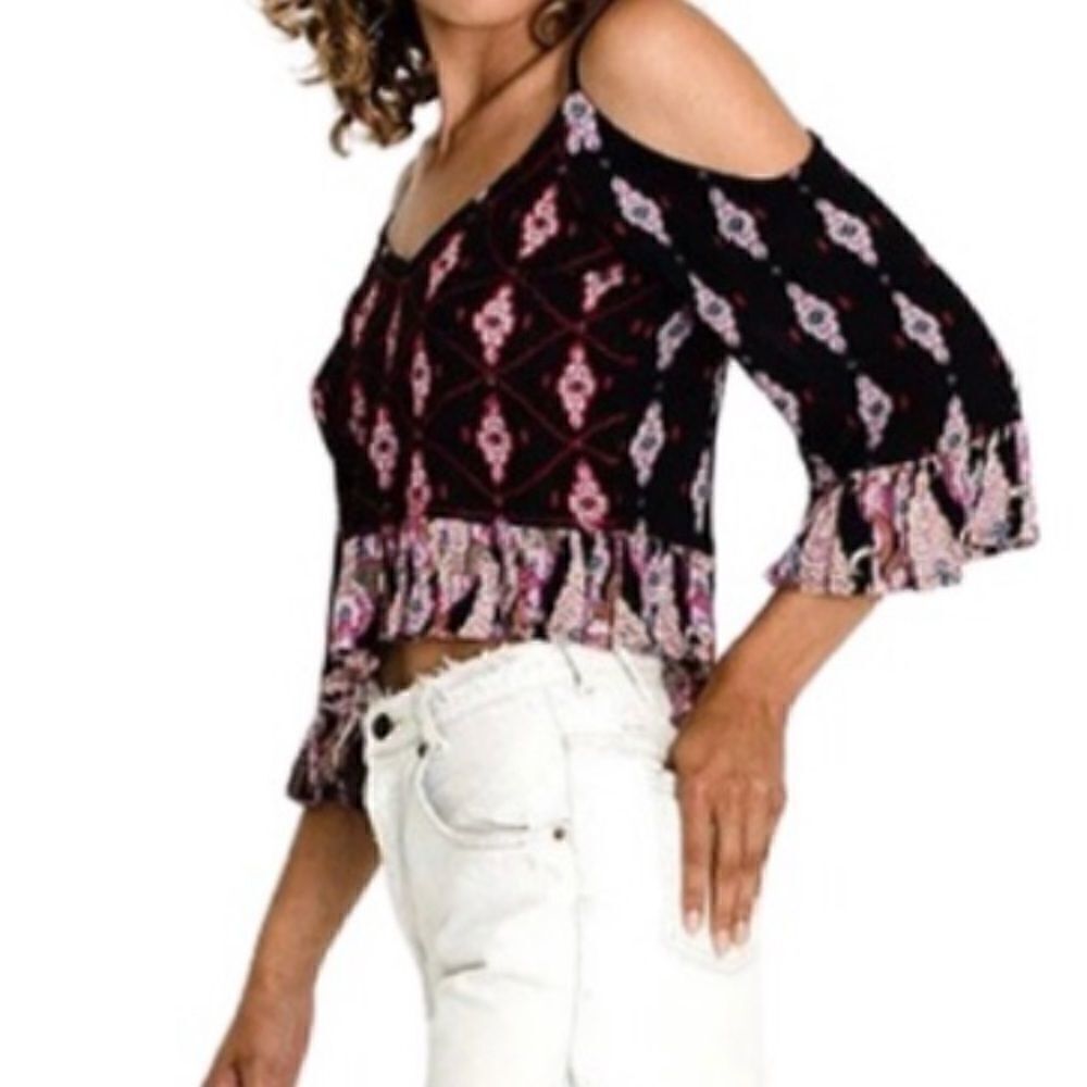 RAGA Alice Cropped Ruffle Cold Shoulder Top.Size M - Picture 2 of 12